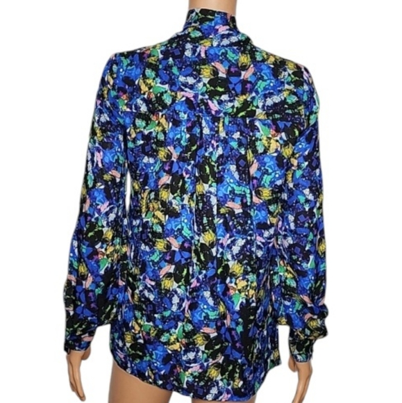 MILLY Silk Jewel-Print Tie-Neck Blouse  blue multicolor Size 4‎ Small - Picture 8 of 15